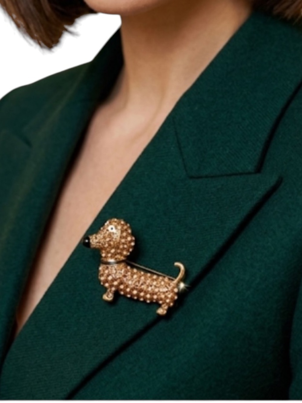 Sparkling Rhinestone Dachshund Wiener Dog Brooch Pin Gold Tone Sausage Dog NWT
